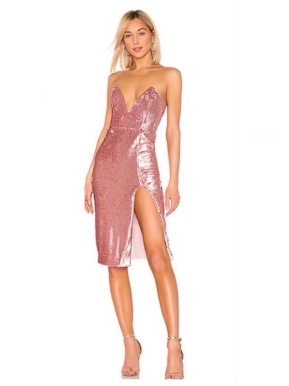 NBD 💖 Sequin Midi Dress In Champagne Pink